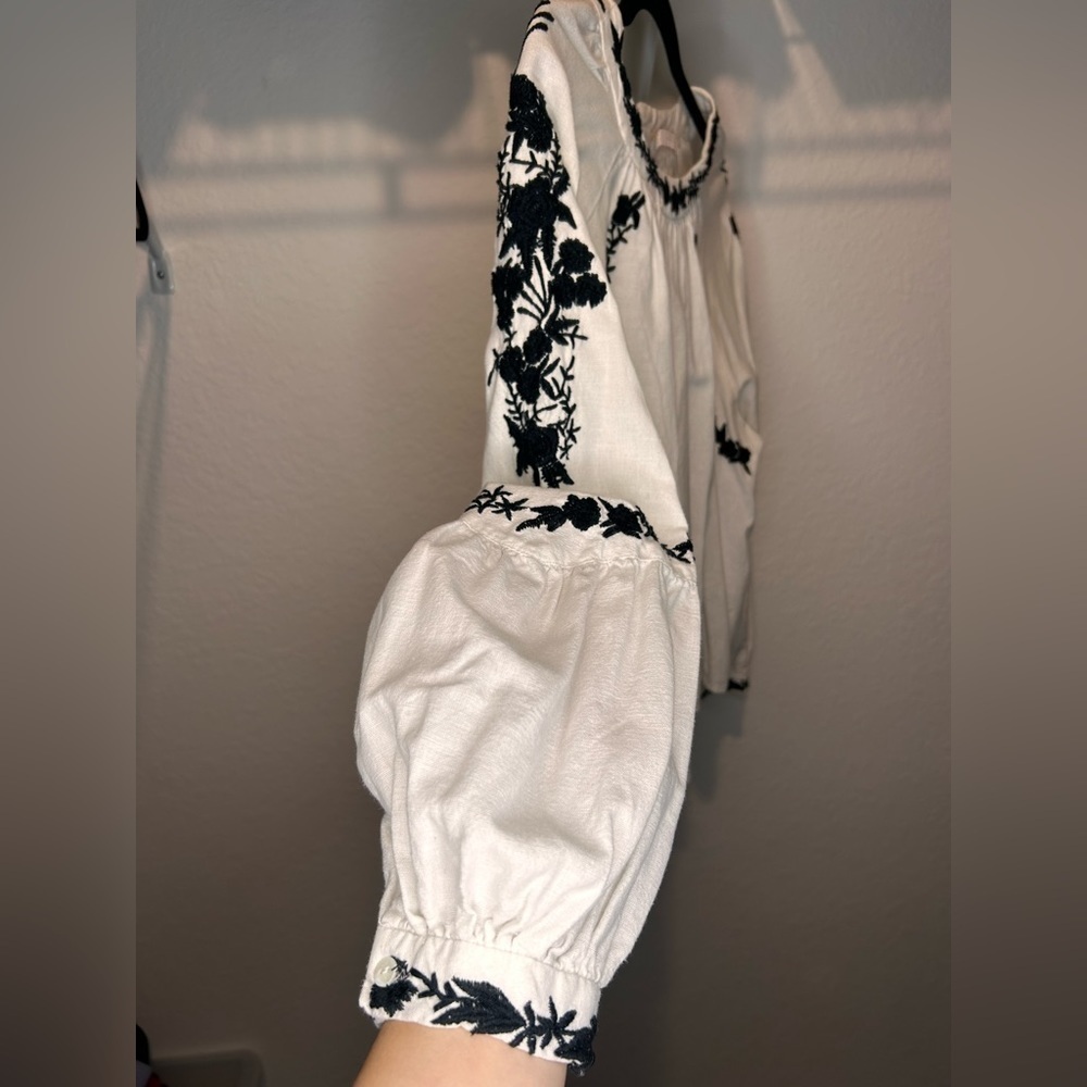 Zara Embroidered Linen Blend Blouse - Picture 3 of 10